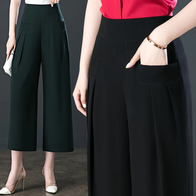 Wide Leg High Waist Office 3/4 Trousers