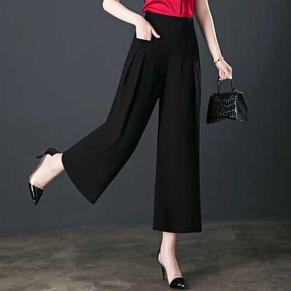 Wide Leg High Waist Office 3/4 Trousers