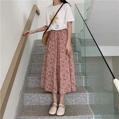 Floral Pleated Midi Skirts