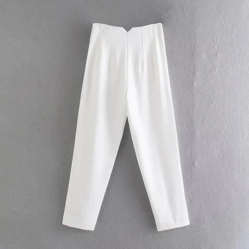 Office Style Straight Leg High Waist Trousers