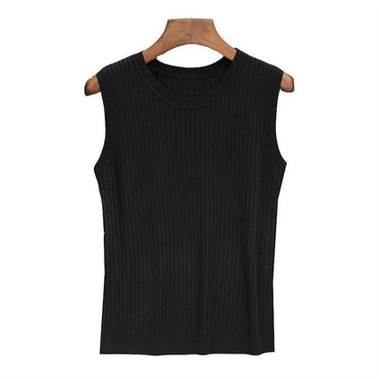 Sleeveless O-Neck Ribbed Solid Top