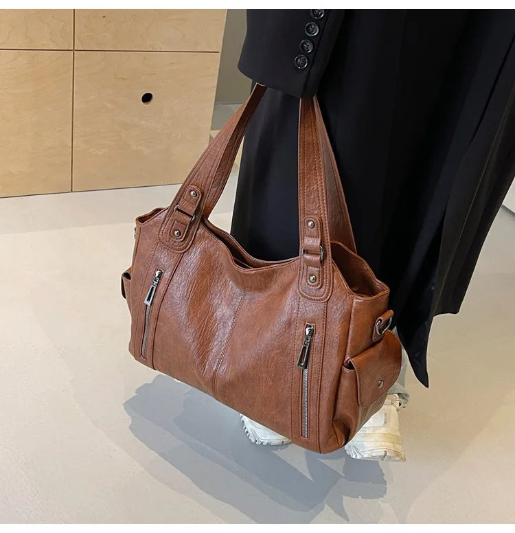 Pu Leather Multi Compartment Shoulder Handbag