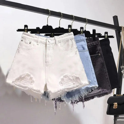 Distressed High Waist Denim Shorts