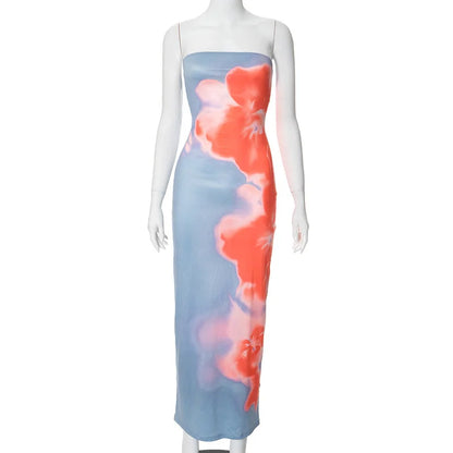 Strapless Print Tube Maxi Dress