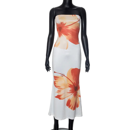 Flower Printed Strapless Maxi Dress