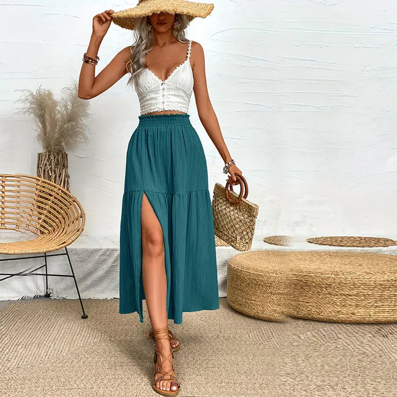 High Waist Leg Split Maxi Skirt