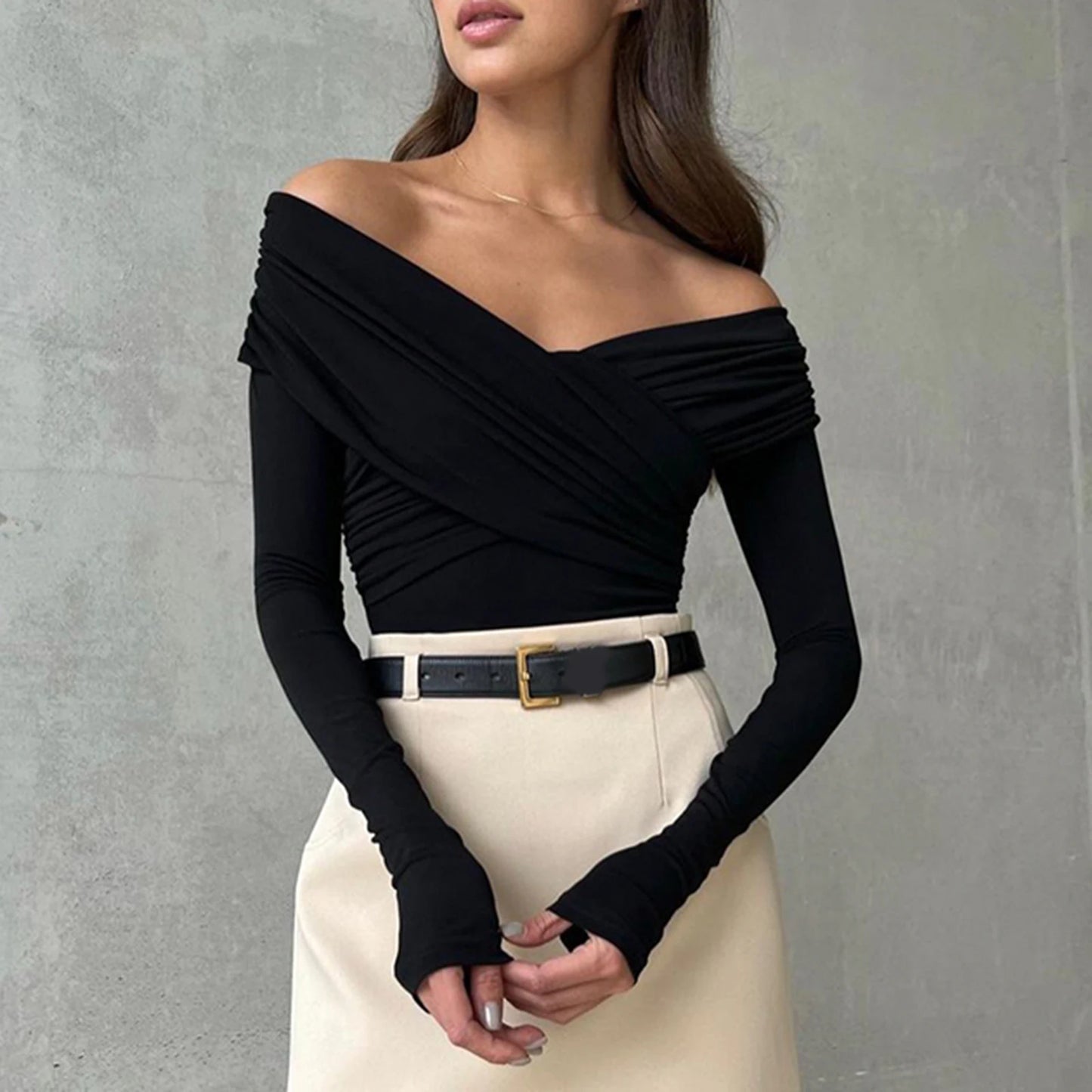 Off Shoulder Long Sleeve Slim Fit Top