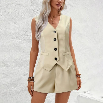 Co-Ord Solid Waistcoat Shorts Set