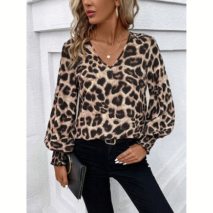 Leopard Print V-Neck Blouse