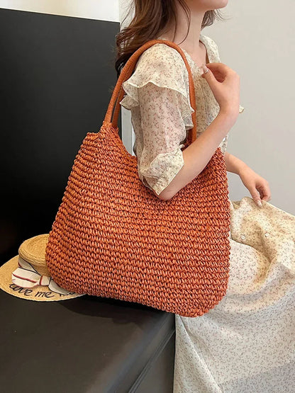 Large Straw Tote Handbag