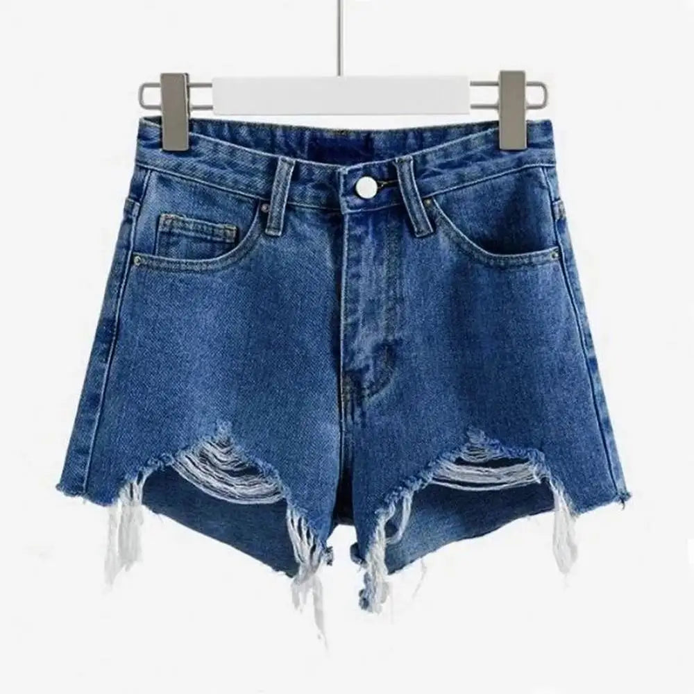 Distressed High Waist Denim Shorts