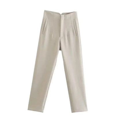 Office Style Straight Leg High Waist Trousers