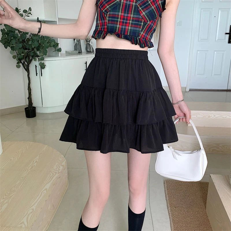 Ruffle Tierred Elastic Waist Skirt