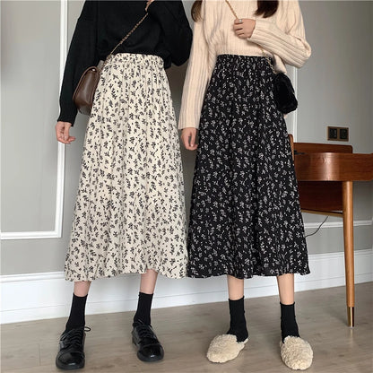 Floral Pleated Midi Skirts