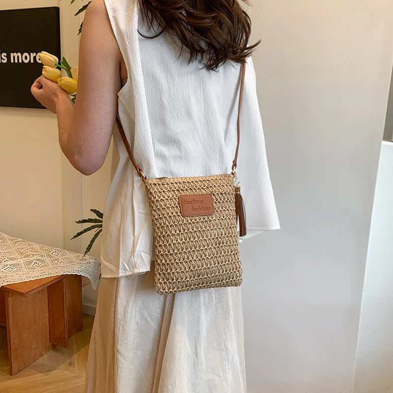 Large Straw Zipper Bag