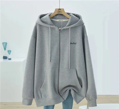 Plus Size Solid Zipped Hoodie