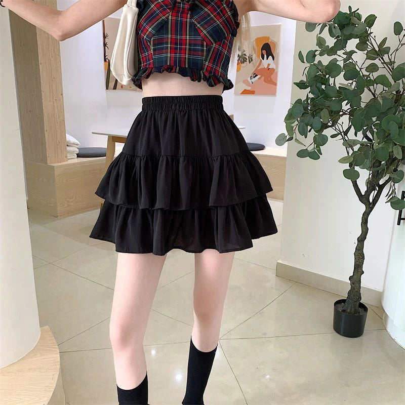 Ruffle Tierred Elastic Waist Skirt