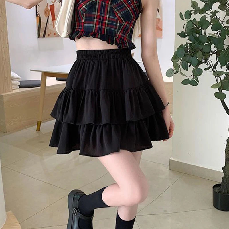 Ruffle Tierred Elastic Waist Skirt