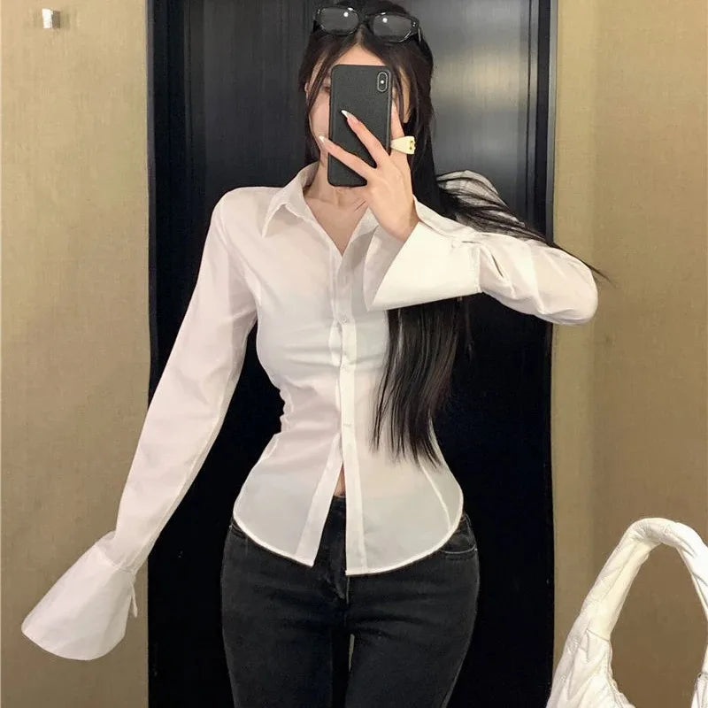 Slim Fit Bell Sleeve Shirt With Corset Detail