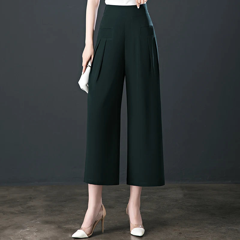 Wide Leg High Waist Office 3/4 Trousers