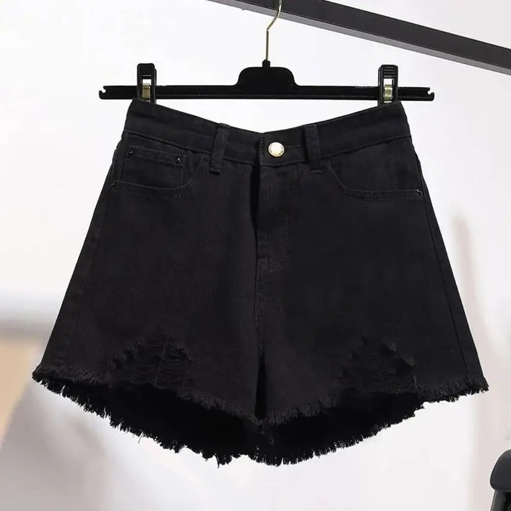 Distressed High Waist Denim Shorts