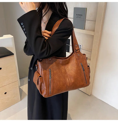 Pu Leather Multi Compartment Shoulder Handbag