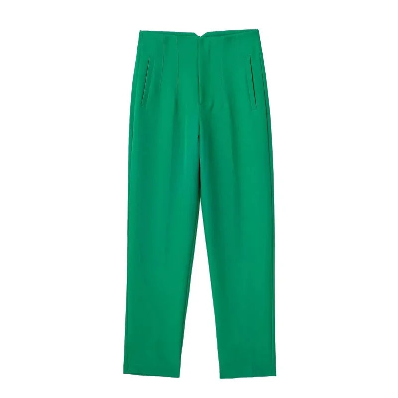 Office Style Straight Leg High Waist Trousers