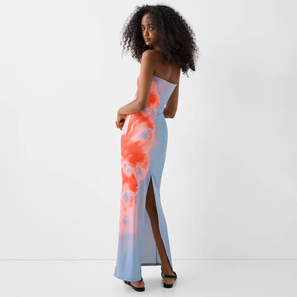 Strapless Print Tube Maxi Dress