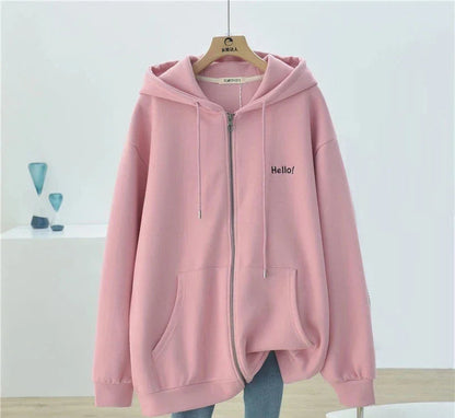 Plus Size Solid Zipped Hoodie