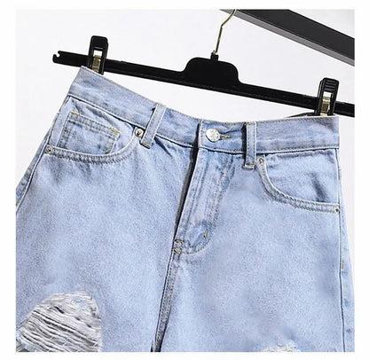 Distressed High Waist Denim Shorts