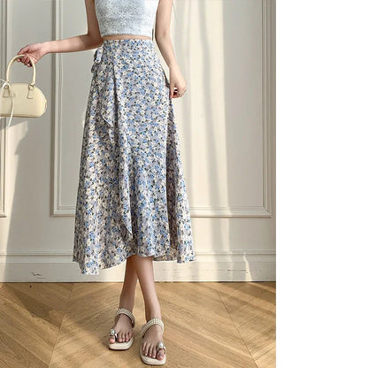 Flower Print High Waist Slit Midi Skirt