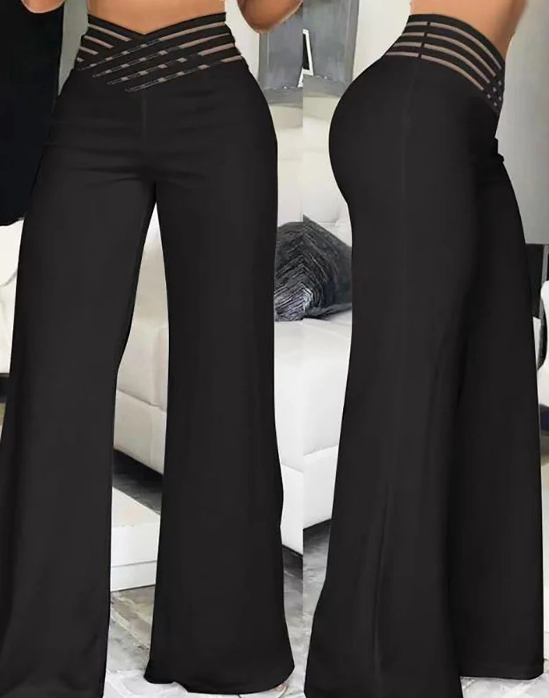 Flared Wide Leg High Waist Trousers